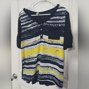 💛 Perception Concept Striped Henley Top | XL | Navy Yellow White